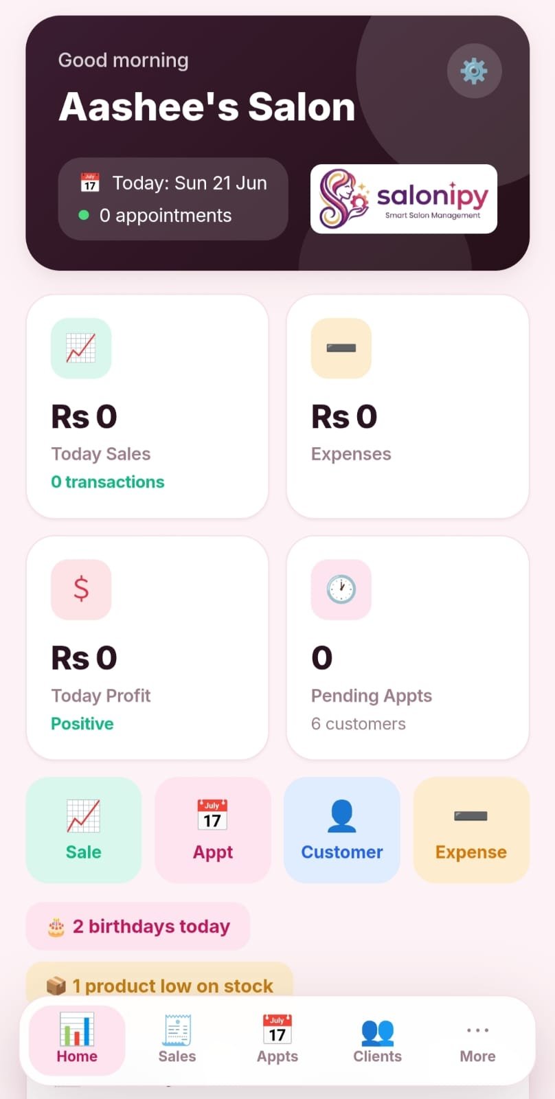 Salonipy dashboard