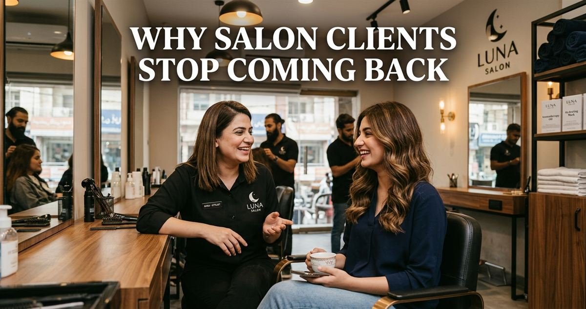 Happy regular client chatting with her stylist in a salon chair