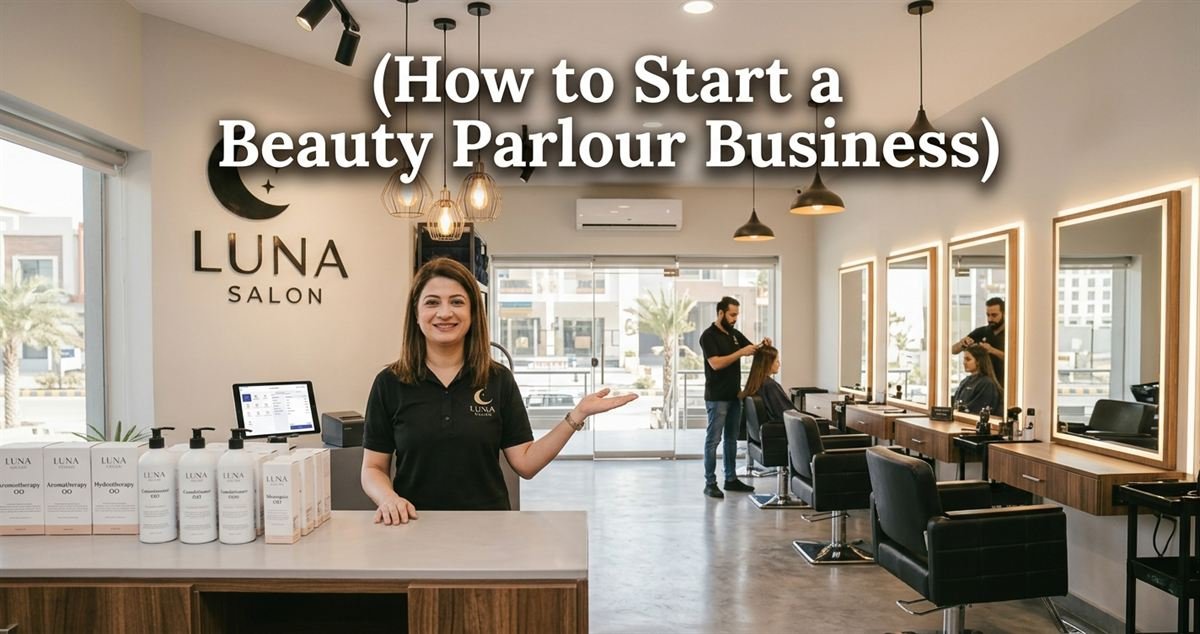 Newly opened beauty parlour with styling chairs, mirrors and warm lighting