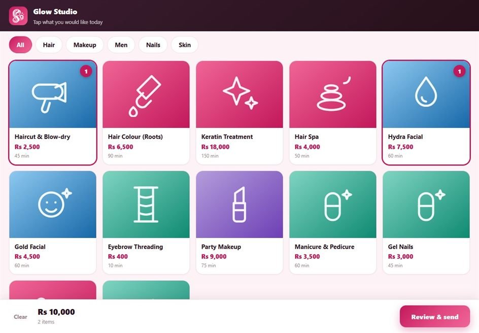 Client choosing services on the Salonipy kiosk
