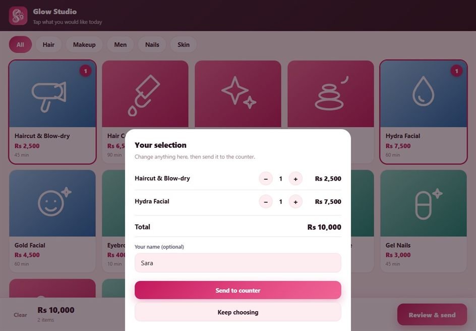 Client reviewing the selection before sending it to the counter