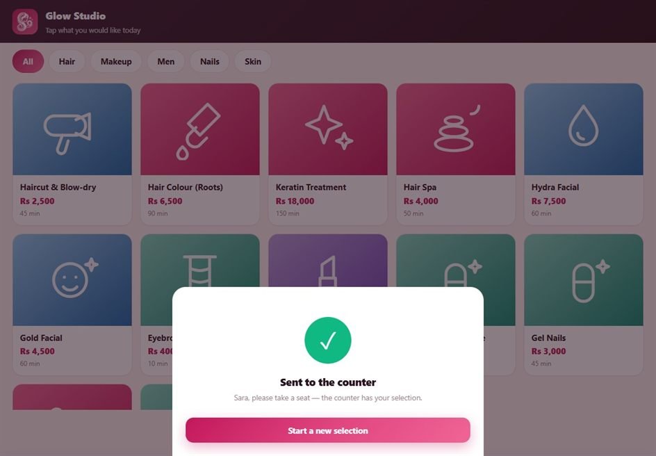 Kiosk confirming the order was sent to the counter
